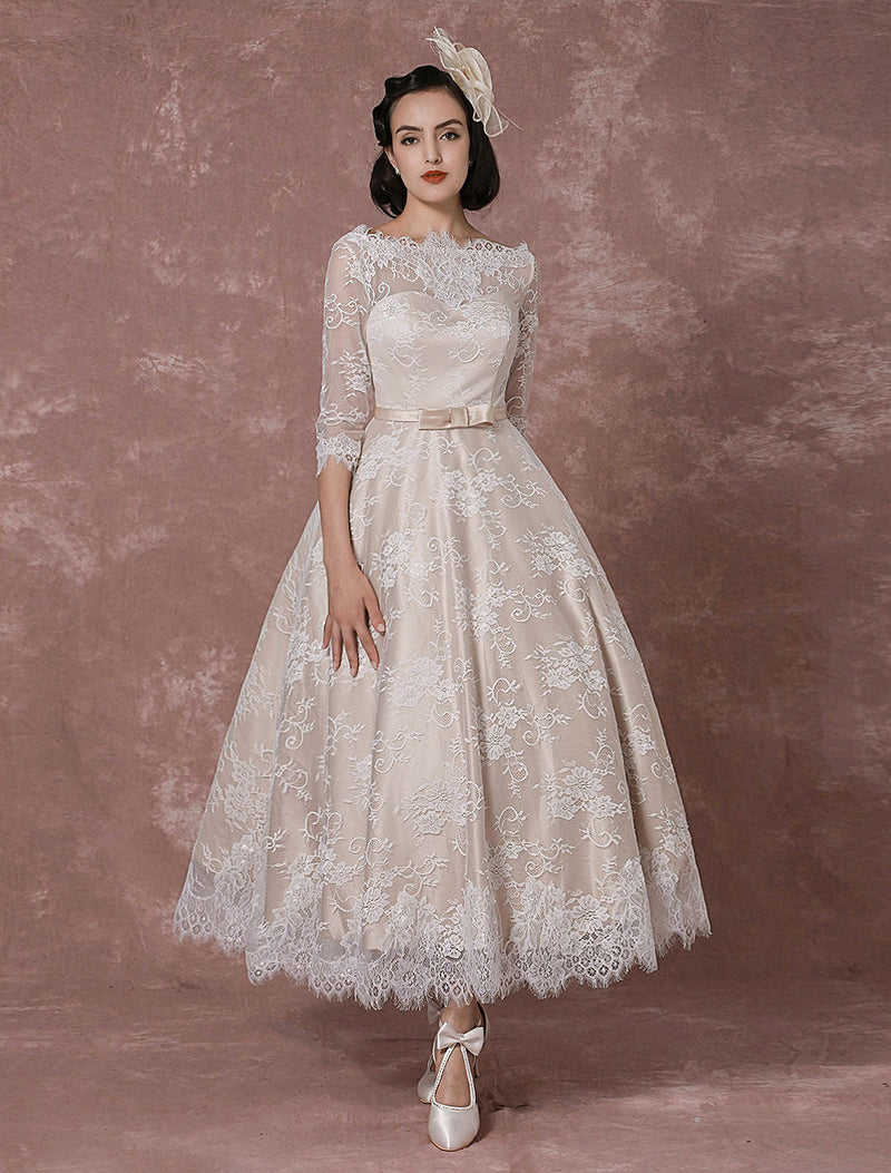 vintage style tea length wedding dress